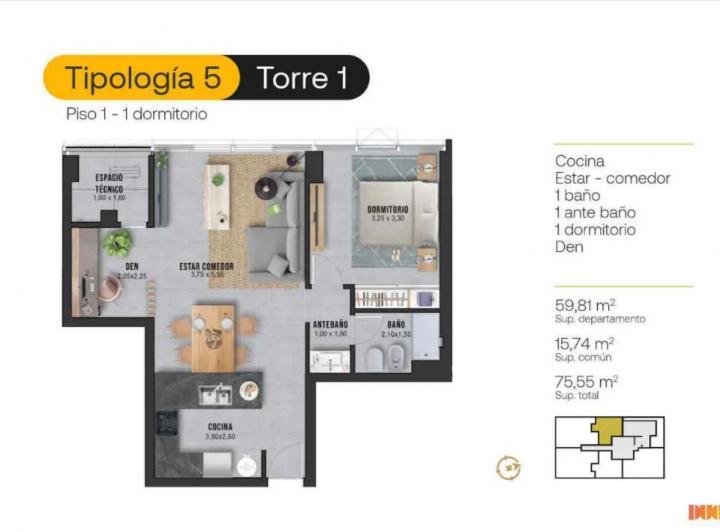 Departamento 1 dorm en Villa Cabrera — Tutyúti al 2200 — Venta, foto 2 de 8